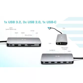 i-tec USB 3.0 USB-C/Thunderbolt 3x kijelző fém nano dokkoló LAN-nal, PD 100 W i-tec USB 3.0 USB-C/Thunderbolt 3x kijelző fém nano dokkoló LAN-nal, PD 100 W