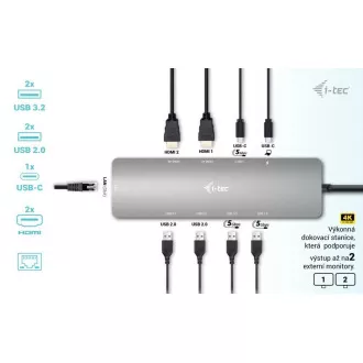 i-tec USB-C Metal Nano 2x HDMI dokkolóállomás, PD 100W