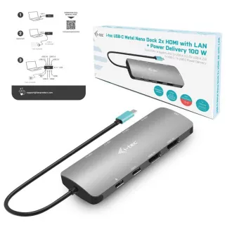 i-tec USB-C Metal Nano 2x HDMI dokkolóállomás, PD 100W