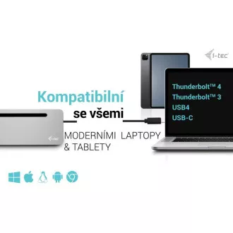 i-tec USB-C fém ergonomikus 4K 3x kijelző dokkolóállomás, PD 100W