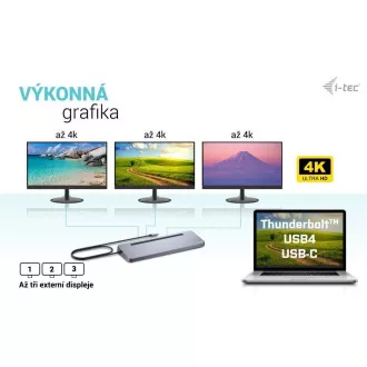 i-tec USB-C fém ergonomikus 4K 3x Display dokkolóállomás, PD 100W   i-tec univerzális töltő 100W (csomag)
