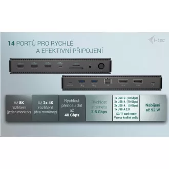 i-tec Thunderbolt4 2x Display Docking Station Gen3, 7x USB, 2,5 GLAN, PowerDelivery 92 W