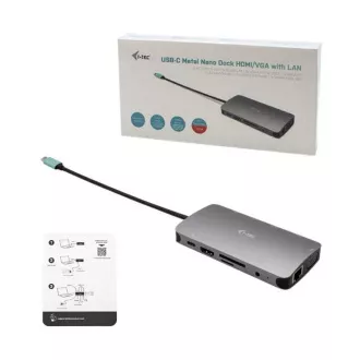 i-tec USB-C Metal Nano Dock HDMI/VGA LAN   Power Delivery 100W   töltő 100W (csomag)