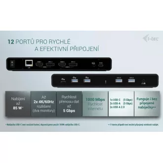 i-tec univerzális Dual 4K kijelző dokkolóállomás, Power Delivery 85W