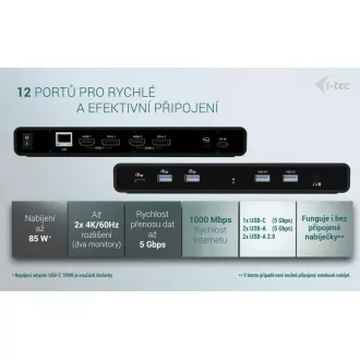 i-tec univerzális Dual 4K kijelző dokkolóállomás, Power Delivery 85W   i-tec USB-C töltő 100W