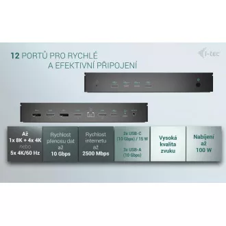 i-tec univerzális 5x 4K kijelző dokkolóállomás, Power Delivery 100W