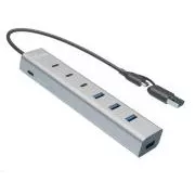 i-tec USB-C/USB-A töltő fém HUB 7 portos (3x USB-C, 4x USB-A)