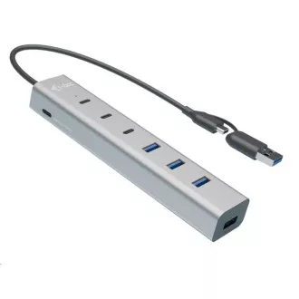 i-tec USB-C/USB-A töltő fém HUB 7 portos (3x USB-C, 4x USB-A)