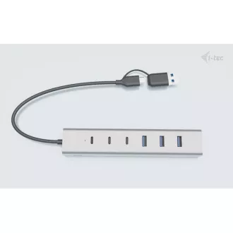 i-tec USB-C/USB-A töltő fém HUB 7 portos (3x USB-C, 4x USB-A)