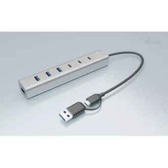 i-tec USB-C/USB-A töltő fém HUB 7 portos (3x USB-C, 4x USB-A)