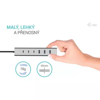 i-tec USB-C/USB-A töltő fém HUB 7 portos (3x USB-C, 4x USB-A)