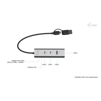i-tec univerzális töltő fém HUB 2x USB-C   2x USB-A port, PD 85W