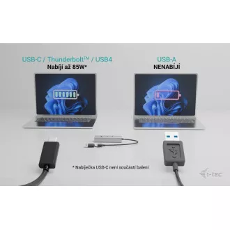 i-tec univerzális töltő fém HUB 2x USB-C   2x USB-A port, PD 85W