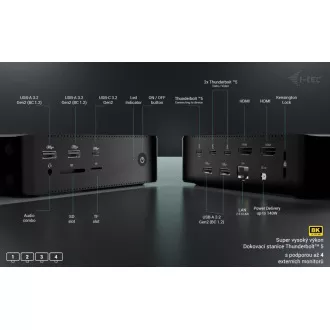 i-tec Thunderbolt 5 Quattro kijelző dokkolóállomás, Power Delivery 140W