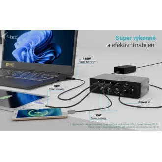 i-tec Thunderbolt 5 Quattro kijelző dokkolóállomás, Power Delivery 140W