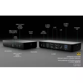 i-tec univerzális intelligens, két kijelzős dokkolóállomás, Power Delivery 100W
