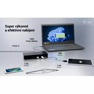 i-tec univerzális intelligens, két kijelzős dokkolóállomás, Power Delivery 100W