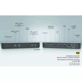 i-tec USB-C intelligens hármas kijelző dokkoló állomás, Power Delivery 100W i-tec USB-C intelligens hármas kijelző dokkoló állomás, Power Delivery 100W