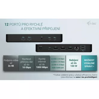 i-tec USB-C intelligens hármas kijelző dokkoló állomás, Power Delivery 100W i-tec USB-C intelligens hármas kijelző dokkoló állomás, Power Delivery 100W