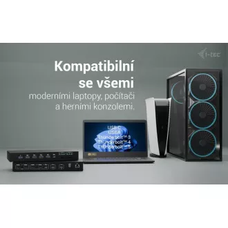 i-tec USB-C KVM dokkolóállomás 3 hosthoz, kettős kijelző, Power Delivery 1x 92W/2x 65W