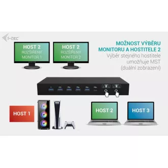 i-tec USB-C KVM dokkolóállomás 3 hosthoz, kettős kijelző, Power Delivery 1x 92W/2x 65W