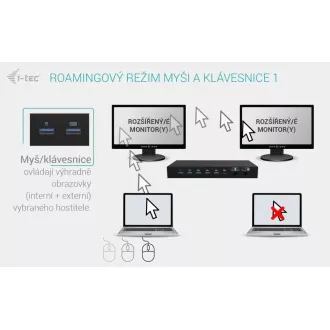 i-tec USB-C KVM dokkolóállomás 3 hosthoz, kettős kijelző, Power Delivery 1x 92W/2x 65W