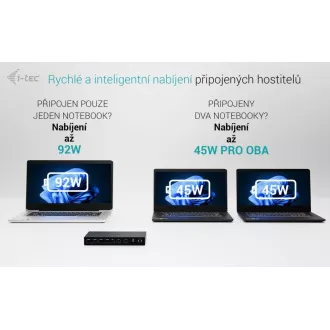 i-tec USB-C KVM dokkolóállomás 3 hosthoz, kettős kijelző, Power Delivery 1x 92W/2x 65W