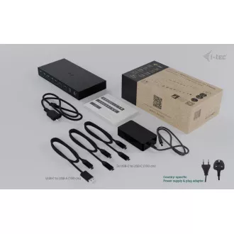 i-tec USB-C KVM dokkolóállomás 3 hosthoz, kettős kijelző, Power Delivery 1x 92W/2x 65W