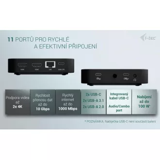 i-tec USB-C Dual HDMI dokkoló állomás, Power Delivery 100W