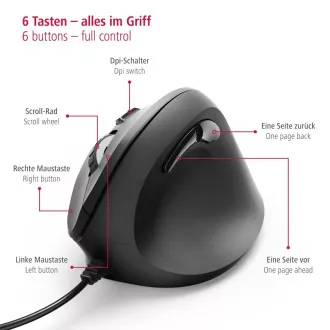Hama függőleges ergonomikus vezetékes egér EMC-500, 6 gomb, fekete Hama függőleges ergonomikus vezetékes egér EMC-500, 6 gomb, fekete