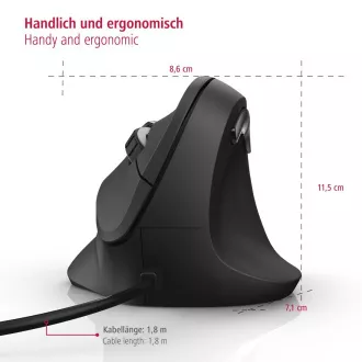 Hama függőleges ergonomikus vezetékes egér EMC-500, 6 gomb, fekete Hama függőleges ergonomikus vezetékes egér EMC-500, 6 gomb, fekete