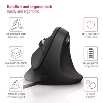 Hama függőleges ergonomikus vezetékes egér EMC-500, 6 gomb, fekete Hama függőleges ergonomikus vezetékes egér EMC-500, 6 gomb, fekete