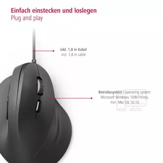 Hama függőleges ergonomikus vezetékes egér EMC-500, 6 gomb, fekete Hama függőleges ergonomikus vezetékes egér EMC-500, 6 gomb, fekete