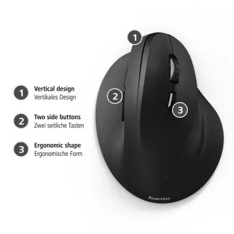 Hama függőleges ergonomikus vezeték nélküli egér EMW-500, 6 gomb, fekete