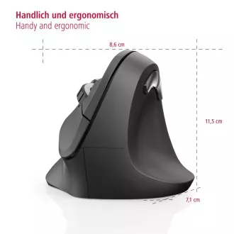 Hama függőleges ergonomikus vezeték nélküli egér EMW-500, 6 gomb, fekete