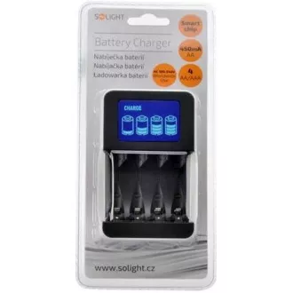 Solight töltő LCD kijelzővel, AC 230V, 450mA, 4 csatornás, AA / AAA, mikroprocesszor vezérelt