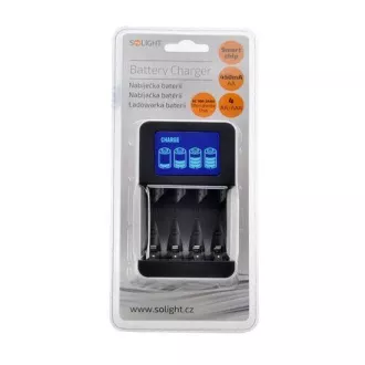 Solight töltő LCD kijelzővel, AC 230V, 450mA, 4 csatornás, AA / AAA, mikroprocesszor vezérelt