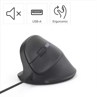 Hama függőleges, ergonomikus, vezetékes egér ECM-500L, balkezes felhasználóknak, fekete színben