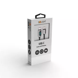Solight USB-C kábel kijelzővel, USB-C csatlakozó - USB-C csatlakozó, 100W, 1m