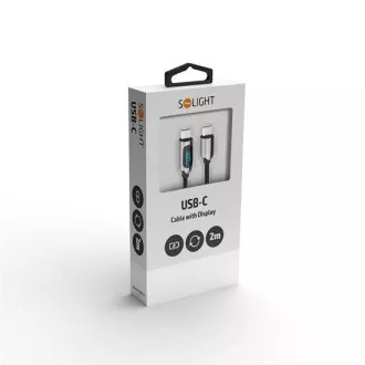 Solight USB-C kábel kijelzővel, USB-C csatlakozó - USB-C csatlakozó, 100W, 2m