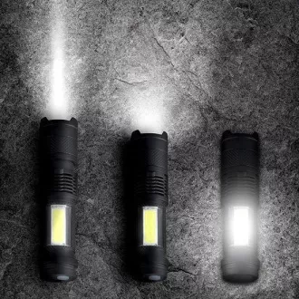 Solight LED újratölthető zsebzseblámpa zoommal, 100lm   70lm, Li-Ion, USB, fekete