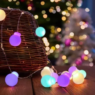 Solight LED karácsonyi lánc színes gömbök, 20x LED, 2m, 2x AA