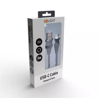 Solight USB-C kábel, USB 2.0 A csatlakozó - USB-C 3.1 csatlakozó, szilikon, 2m