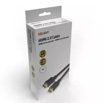 Solight HDMI kábel Ethernet, HDMI 2.0 A csatlakozó - HDMI 2.0 A csatlakozó, buborékcsomagolás, 3m Solight HDMI kábel Ethernet, HDMI 2.0 A csatlakozó - HDMI 2.0 A csatlakozó, buborékcsomagolás, 3m