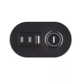 Solight 3z   USB A C hordozható asztali csatlakozó, 2m, fekete, USB gyorstöltő 20W PD