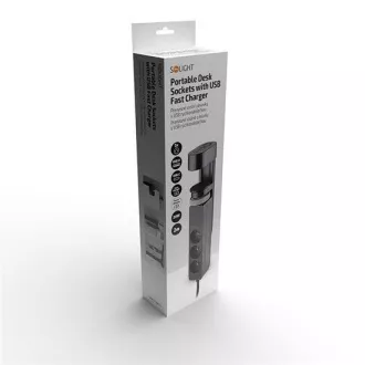 Solight 3z   USB A C hordozható asztali csatlakozó, 2m, fekete, USB gyorstöltő 20W PD