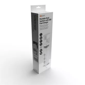 Solight 3z   USB A C hordozható asztali csatlakozó, 2m, fehér, USB gyorstöltő 20W PD