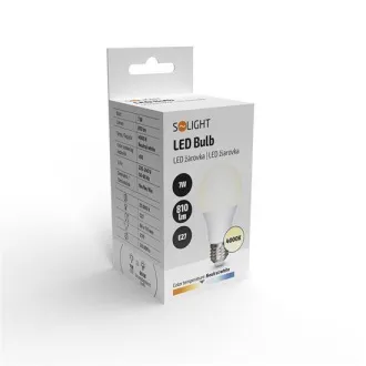 Solight LED izzó, klasszikus forma, 7W, E27, 4000K, 270°, 810lm, 810lm