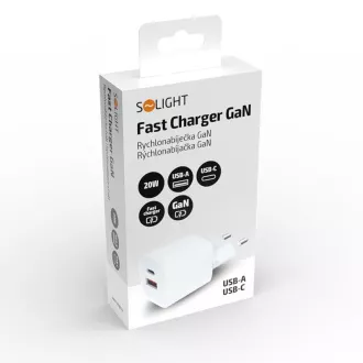 Solight USB-C   USB-A gyors töltő GaN 20W PD