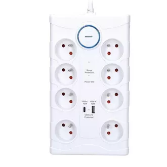 Solight túlfeszültségvédő, 8z, USB A C, 2m, fehér Solight túlfeszültségvédő, 8z, USB A C, 2m, fehér